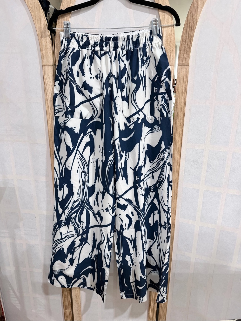 Abstract Navy and White Maxi Skirt